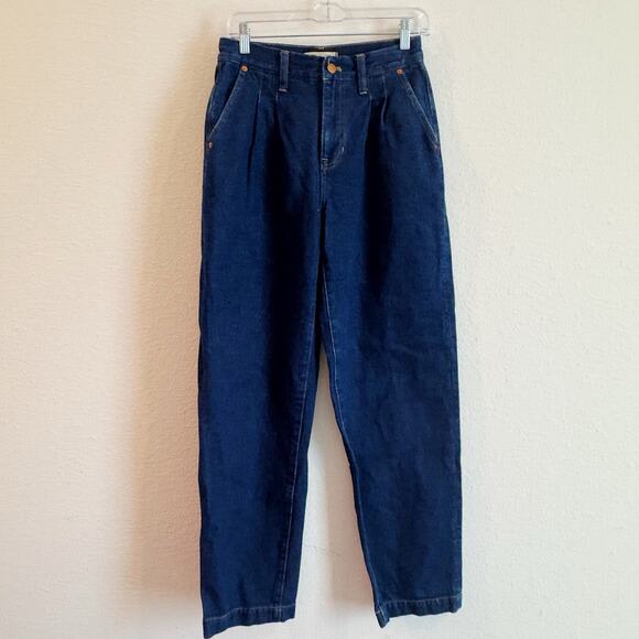 Madewell The Baggy Straight Jeans Woodham Dark Wash Pleated Loose Fit Size 26 - Picture 2 of 8